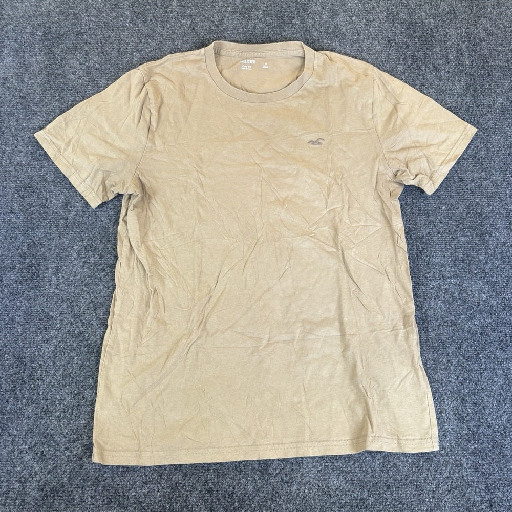Hollister T-Shirt Mens Medium Tan Core Fit Cotton Crew Neck Logo ShortSleeve